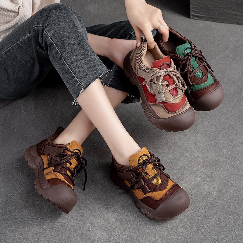 Fashion High Quality 4CM Women Flat Platform Shoes Mixed Colors Genuine Cow Leather Lace-Up Casual Sneakers Ladies Thick Bottom Shoes