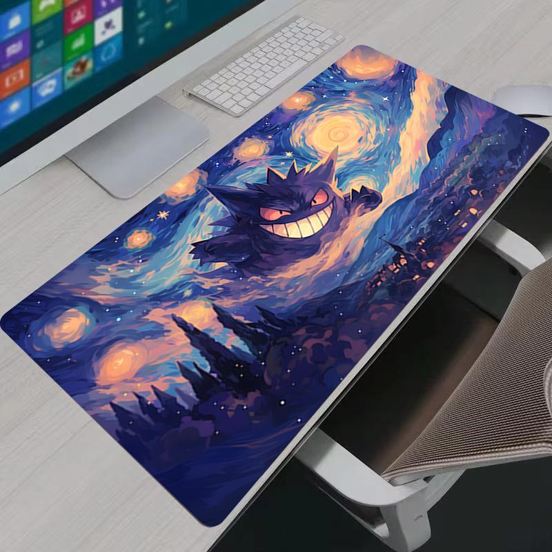 Mouse Pad XXL Gaming Desk Mat PPokemon Gengar Play Mat Computer Gamer Cabinet NonSlip Rubber Base Stitched Edge Keyboard Pad