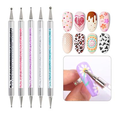 Σετ 5 Διπλής Όψης Στυλό Σχεδίασης Γραμμής Στυλό Κατασκευής Μύτη Στυλό Διάτρησης Μύτη Λουλούδι Στυλό Ζωγραφικής Μύτη Βελόνα Σετ Nail Art