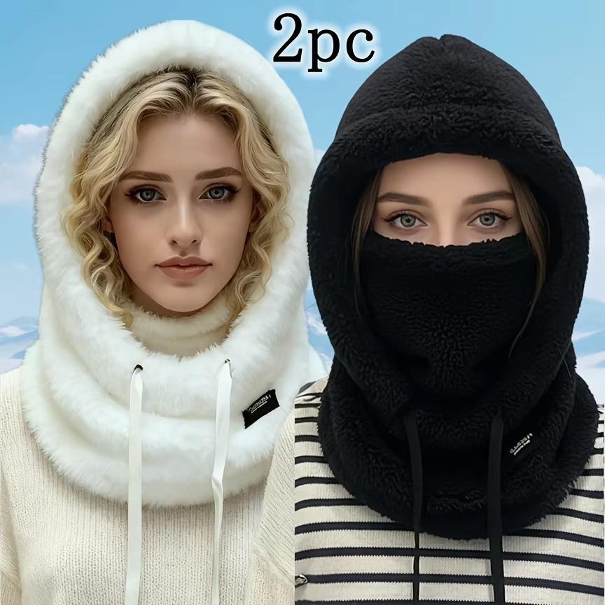1/2 pièces Cagoule d'hiver chaude Thermique Coupe-vent Capuche de ski Masque facial pour moto Polaire réglable Cache-cou de cyclisme Masque blanc/noir