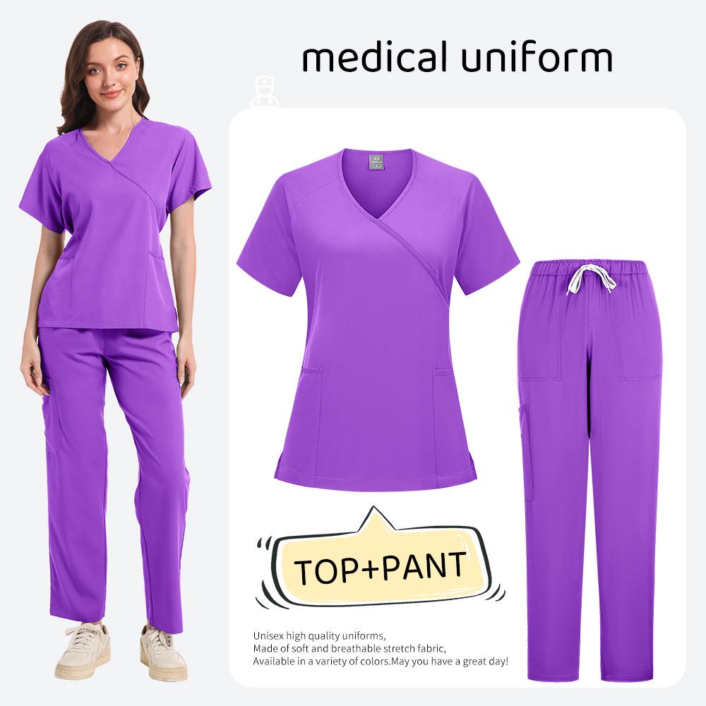 

Жіночий медичний костюм великого розміру для медсестер та лікарів – Еластичний, Зручний, Однотонний, Варіанти в різних кольорах Small фіолетовий