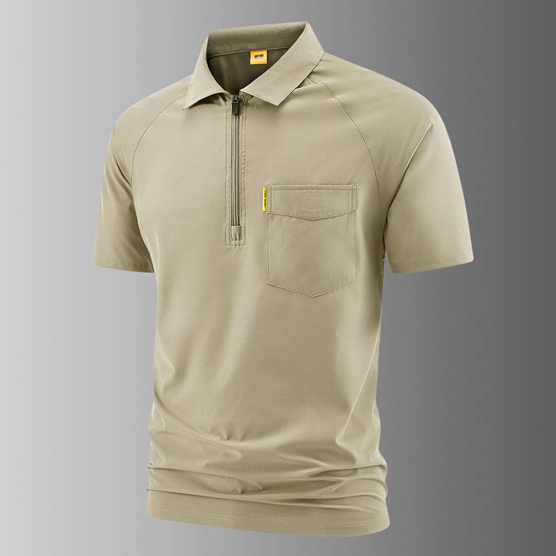 Men s Half Zip Quick Dry Polo Shirt Short Sleeve Breathable Gray Top M хаки