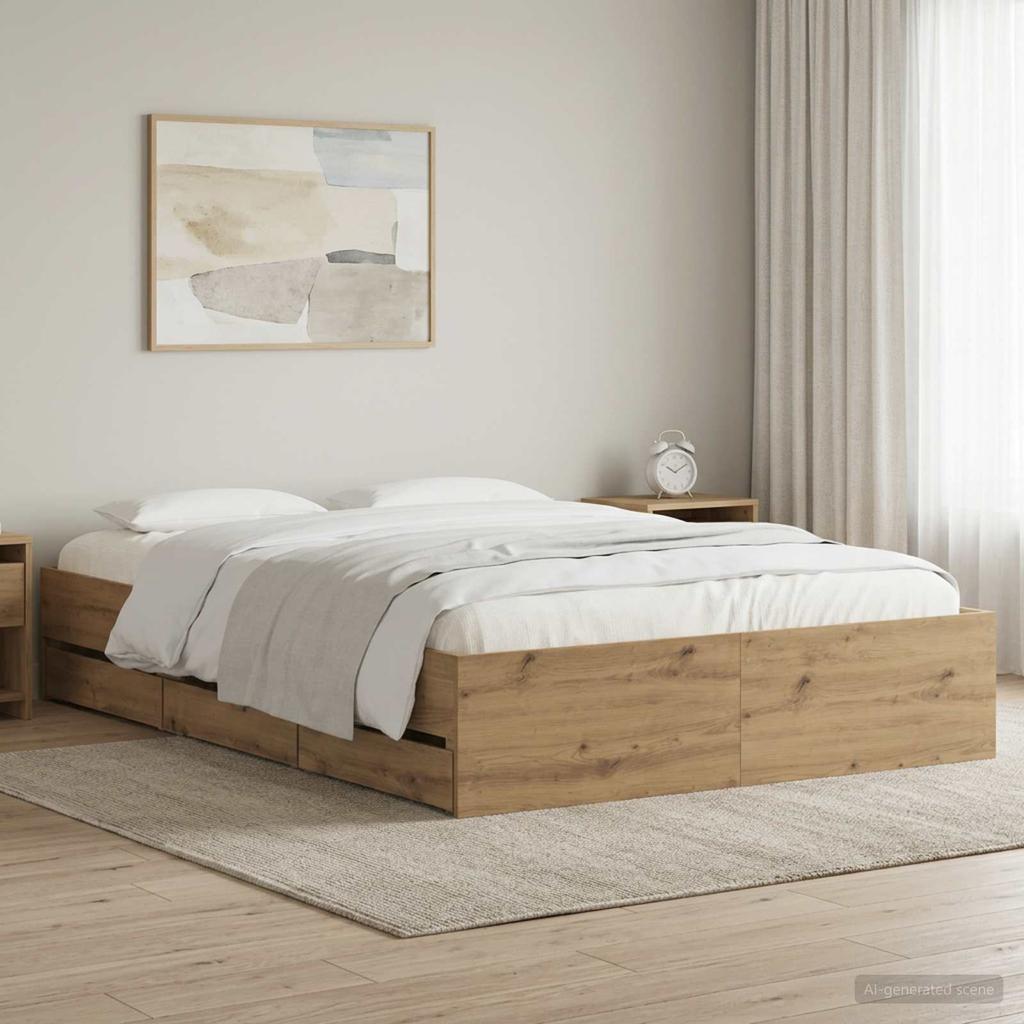 Bed Frame with Storage Artisan Oak 160 x 200 cm