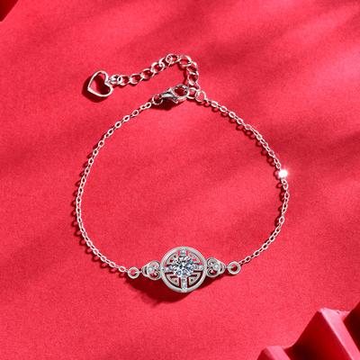 New Chinese Style S925 Sterling Silver Bracelet for Girls, High-end Ins Moissanite Coin Hand Ornaments, Antique Diy Accessories
