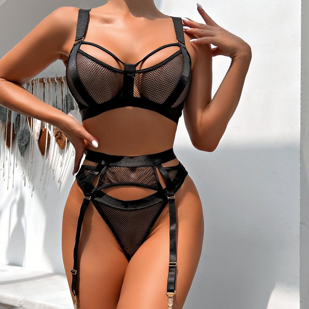 Sex underwear three-piece set lace mesh splicing underwear women's clothing