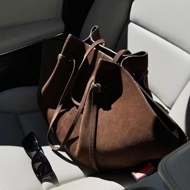 Yogodlns Women Handbag Light Luxury Suede Nubuck Leather Wing Bag Simple Large Capacity French Retro Shoulde rBag Casual Underarm Bag