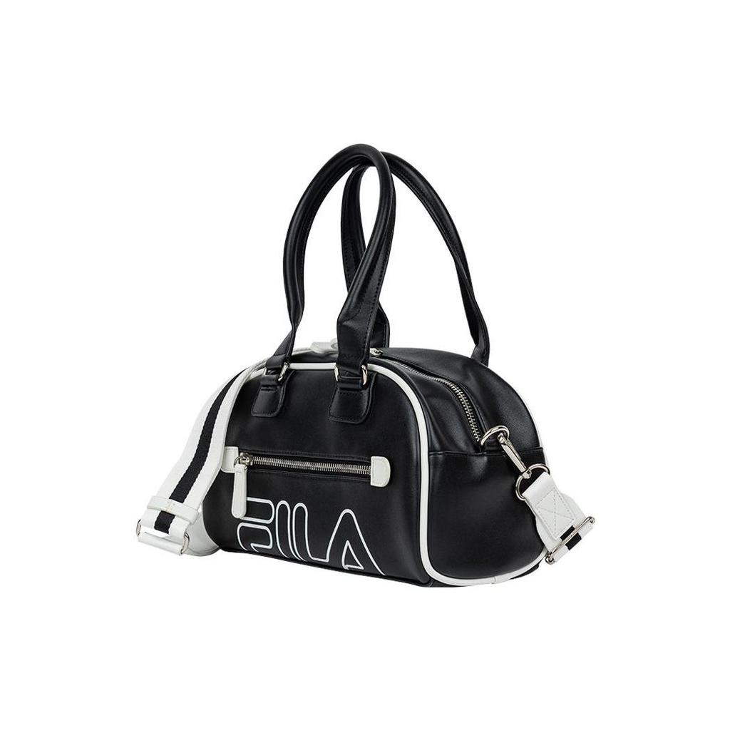 Fila Detachable Shoulder Strap Zipper Closure Leather Bowling Bag Unisex Shoulder Bag Black FS3BCF5312X-BLK