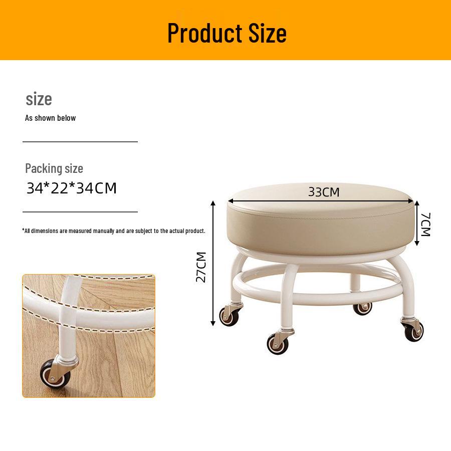 Swivel Caster Low Stool with Wheels - Adjustable Mobile Round Seat for Living Room, Children's Play Area, or Household Use.