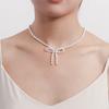 European and American Jewelry Choker Bow Imitation Pearl Necklace Women's Niche Design Sense Light Luxury Beaded Necklace