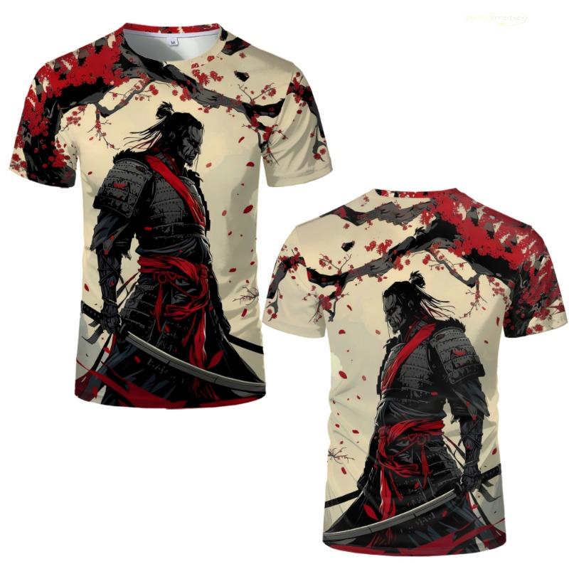 Japanese Samurai Pattern Personalized T-shirts Fashionable Japan Ninja Style Creative T shirt Trendy Casual Harajuku Men s Tops S