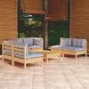 Vidaxl 7-Cz. Garden Lounge Set, Grey Cushions, Pine