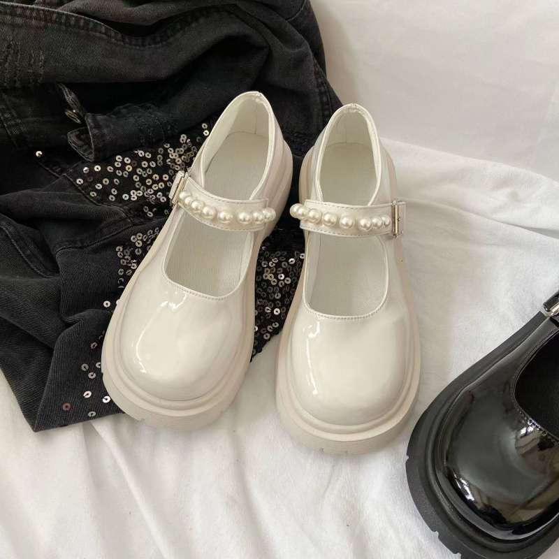 Retro British Style Small Leather Shoes Girl 2025 Spring New Pearl Fairy Word with Platform Jk Mary Jane Single Shoes Woman