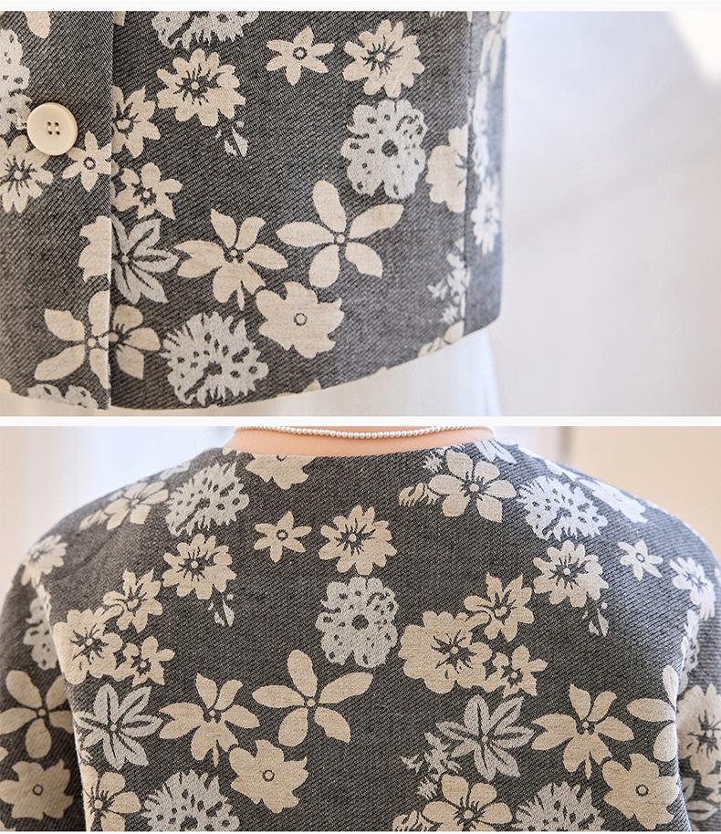 Women's Retro Print Round Neck Short Jacket - Spring 2025 Cotton Linen Design