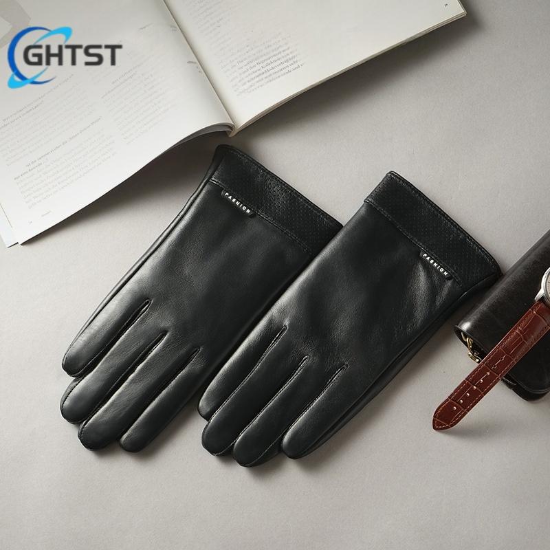 Men Genuine Spring Gloves Leather Gloves Touch Screen Black Real Sheepskin Thin Driving Gloves Business Brown Glove