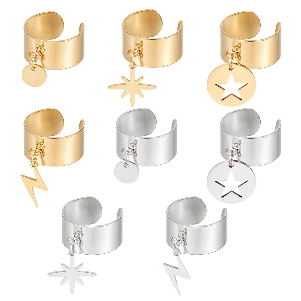 304 Stainless Steel Rings, with Stainless Steel Pendant, Golden & Stainless Steel Color, Adjustable, 26.6~40mm