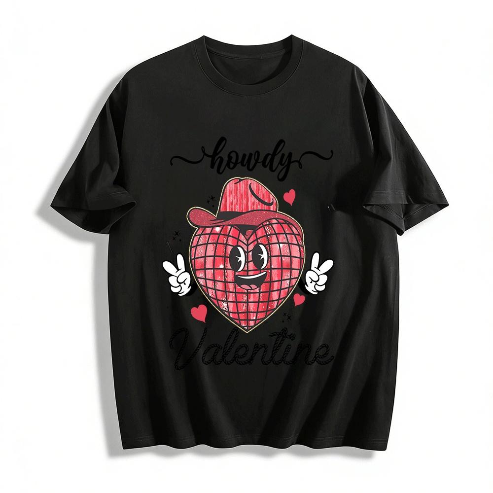 Howdy Valentine Western Cowboy Disco Heart Graphic Tee Shirt Pure cotton T-shirt XXS