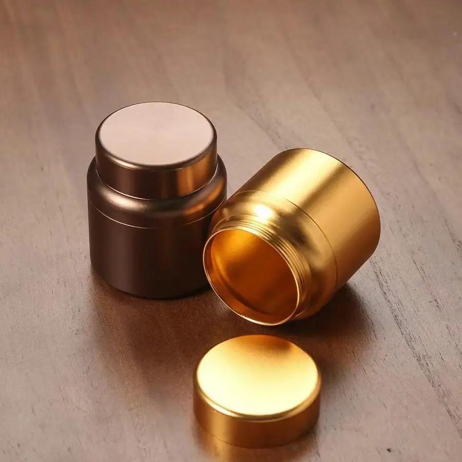 Mini Stainless Steel Sealed Jar Portable Travel Moisture-proof Solid Color Nut Candy Food Storage Container Tea Can Metal Box