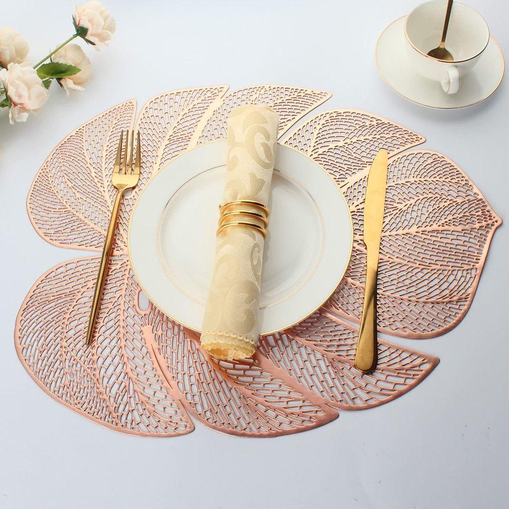 3pcs Anti-stain Table Mat Hollow Coaster Kitchen Accessories Leaf Shape Placemat  Wedding