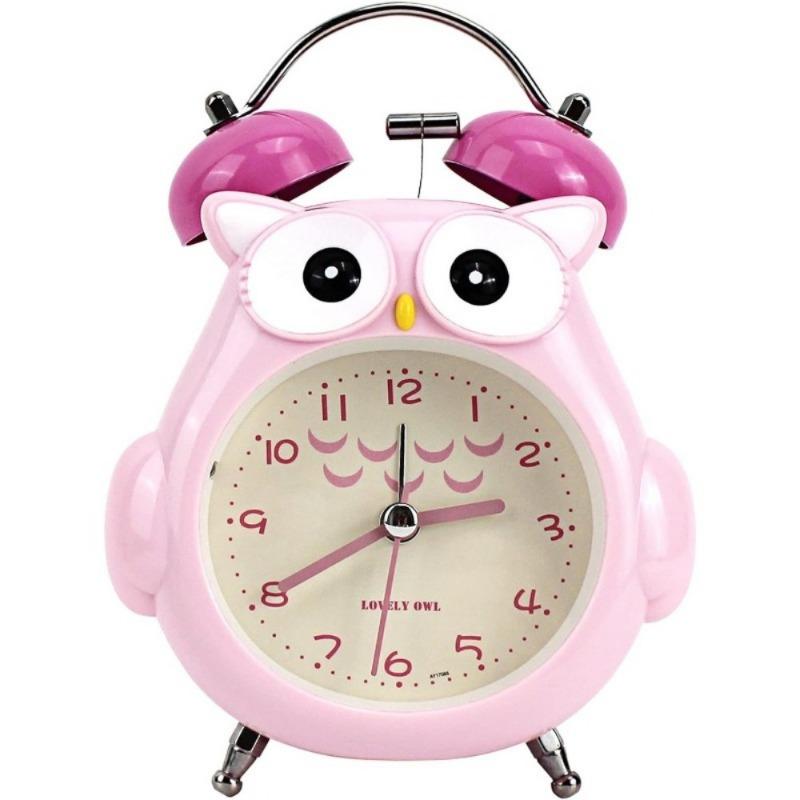 Детский будильник с милой мультяшной совой, громкий звонок, не тикающие настольные часы с ночником красный