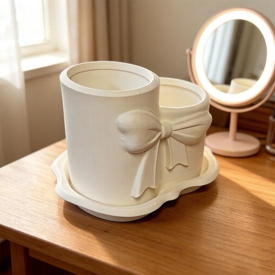Bow Pen Holder 3D Printed Cute Bow Shaped Pencil Cup Desktop Makeup Brush Organizer for School Home Office Desk Decor