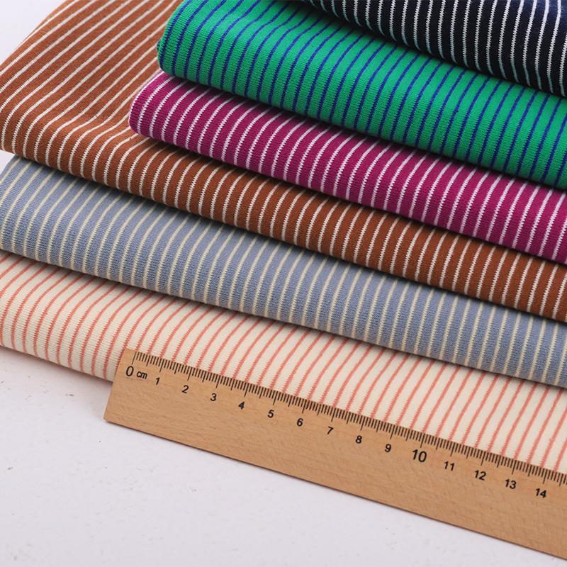 3mm+1mm colorful stripe 100% cotton knitting elastic fabric DIY sewing T-shirt leggings Clothing fabric width 50* 170cm  telas