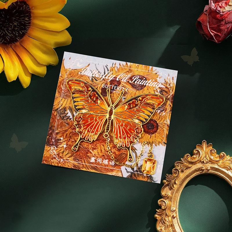 High-grade Butterfly Oil Painting Metal Bookmark Intricate Vintage Hollow Out Bookmark Souvenir Teachers Reward Students Gifts