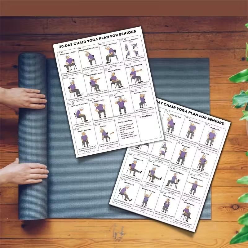2/10 Vel Thuis Trainingsgids En Fitnessschema Voor Sportscholen 30-Dagen Stoelyoga Challenge Voor Ouderen Volledig Lichaam Trainingsplan
