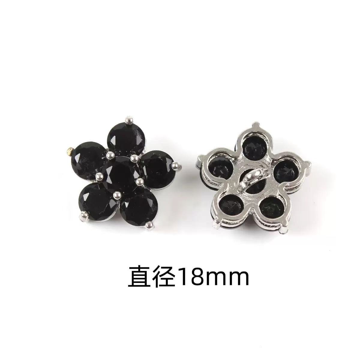 

5pcs/lot Flower Crystal Buttons Cubic Zirconia Button for Clothes Decorative CZ Sewing Buttons for Cashmere Knit Cardigan 18 MM чорний