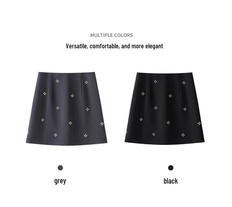 Spring 2026 Sweet Embroidered A-Line High Waist Gray Skirt for Women – Versatile, Slimming, Temperament Style