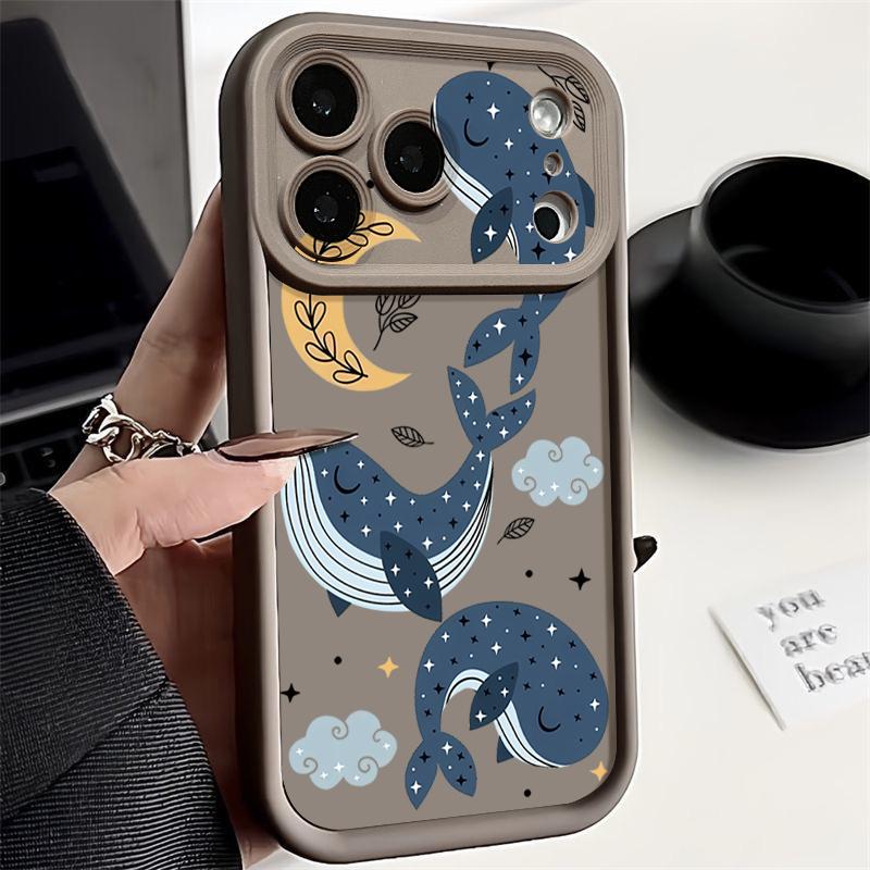 Cartoon Whale Patterned Phone Case For iPhone 17 Pro Max Air 16e 16 15 14 Pro Max 13 12 Pro 16 15 Plus Shockproof Silicone Cover