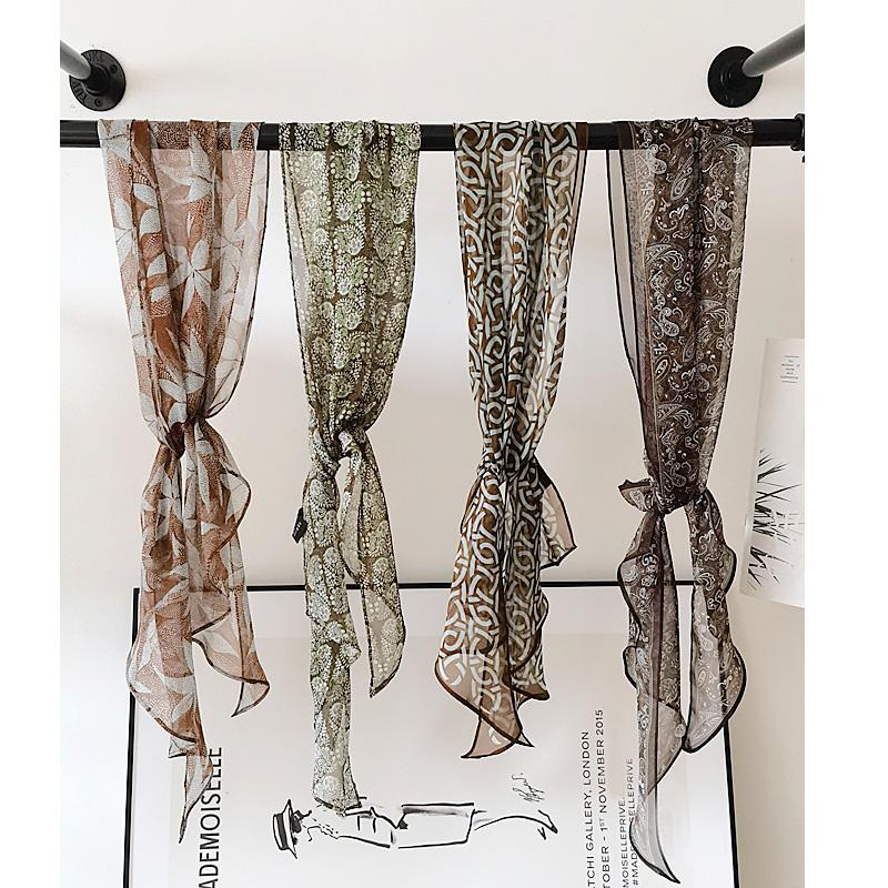 Spring and summer with rigid needs! Light and thin georgette small silk scarf! Retro cashew flower narrow silk long scarf yarn scarf