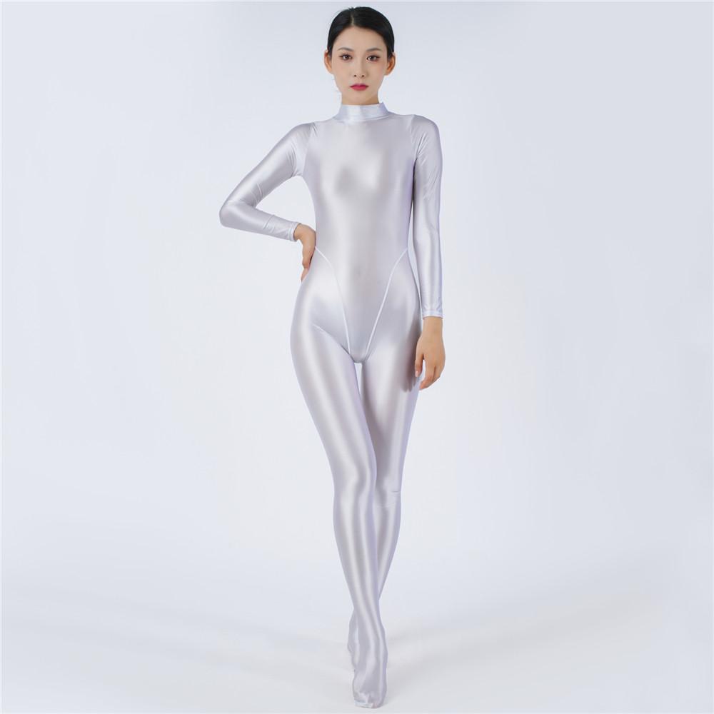 Sexy Women Oil Glossy Shiny Elastic Bodysuit Candy Color Bodycon Tights Jumpsuits One Pieces Thong Cosplay Maid Shaping Leotard