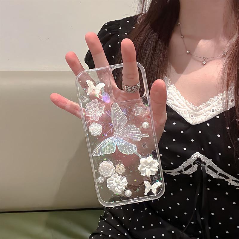 Korejský Ins kryt na telefon pro Apple 16promax Květina Perla pro IPhone 17 Motýl 15 Hvězda Třpytky