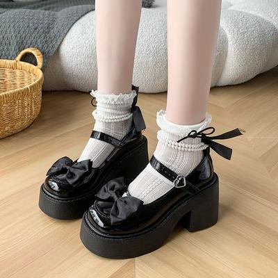Thick Sole with Skirt Princess Round Head Pearl Small Leather Shoes 2025 Summer New Mary Jane Shoes Thick Heel High Heel Single Shoes