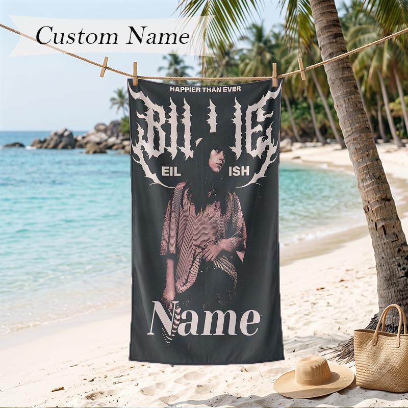 Toalha de Praia Billie Eilish com Nome Personalizado Toalha Macia Personalizada Para Natação Praia Viagem