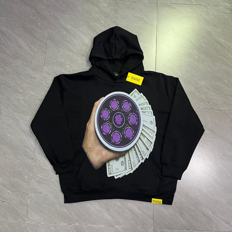 American Style Fleece Hooded Sweatshirt Young Men Letter Print Daily Wear