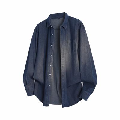 Heren Denim Shirt met Lange Mouwen Eenvoudig Effen Kleur Los Casual Shirt Jas