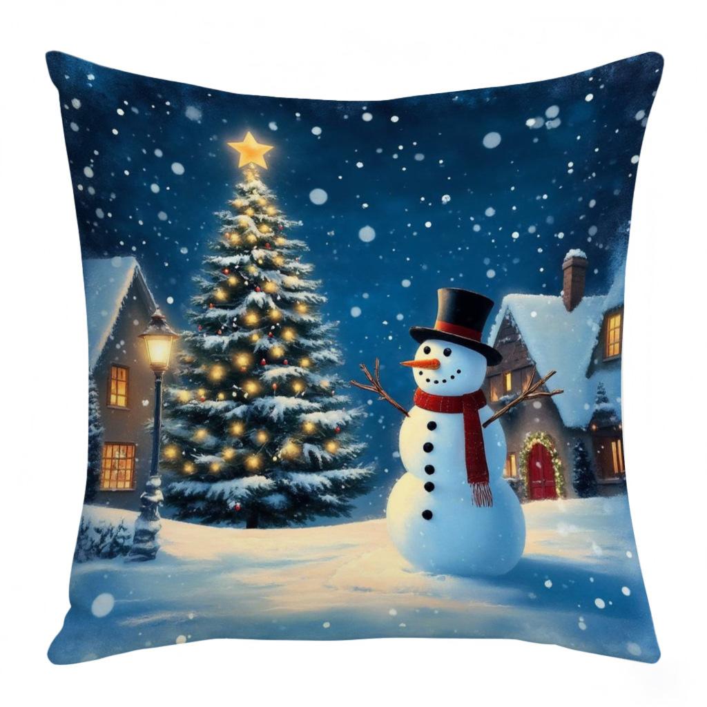 Simple Christmas Party Throw Pillow Cover Indoor Home Decor Sofa Pillow Santa Claus Elk Print Cushion Cushion