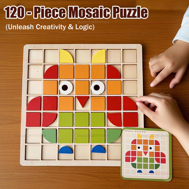Bunte Geometrische Formen Puzzle Spielzeug 120 Stück Holzklötze Kinder Montessori Spiele Pädagogisches Kleinkind Geschenk Kreatives Lernspiel