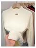 Women's Mink Fleece Sweater: Velvet-Thickened, Half-High Neck, Knitted Base Layer, Slim Fit, Warm Top for Autumn and Winter