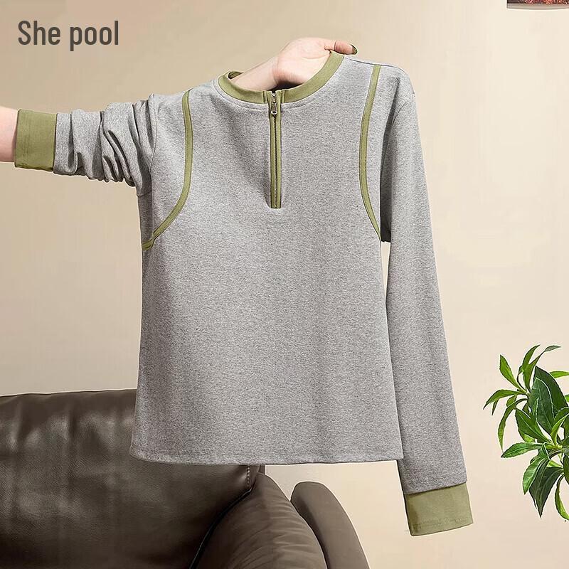 Women s Sporty Half-Zip Color-Block Long Sleeve T-Shirt M