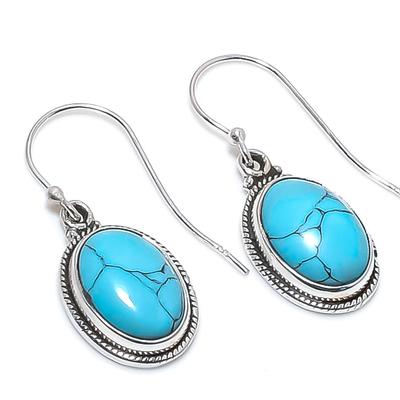 Natural Turquoise Gemstone Handmade 925 Solid Sterling Silver Earring 1.25" Q2P52