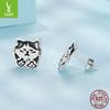 Cute Retro Graffiti Cat Stud Earrings, Pet Cat S925 Sterling Silver Whole Body Stud Earrings Jewelry