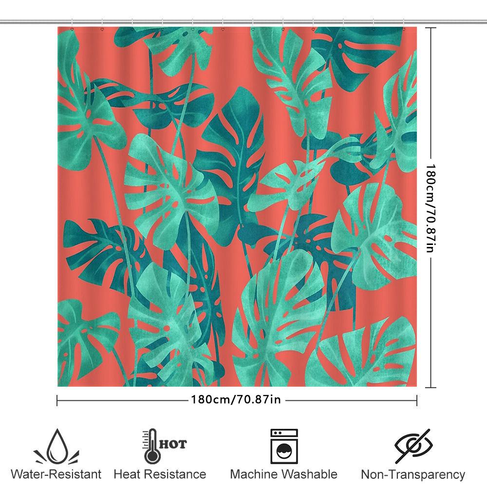 Tropical Rainforest Shower Curtain Botanical Leaf Pattern Nature Green Backdrop Bathroom Decor Waterproof Modern Farmhouse Style
