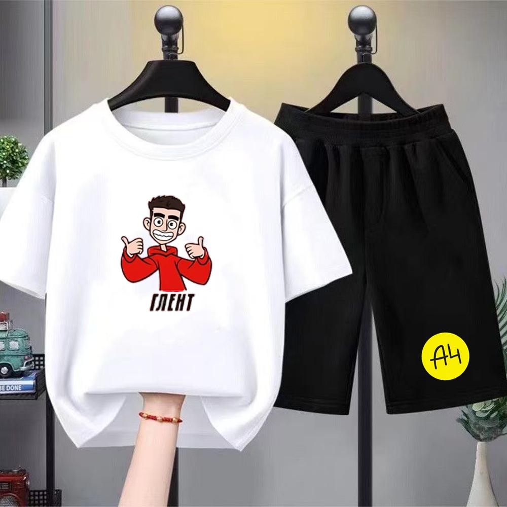 

Summer Men s Short Sleeve T-shirt Men s Set White Black T-shirt Shorts 2pcs Outdoor Casual Men Women s Cartoon Print Set Clothing XXS