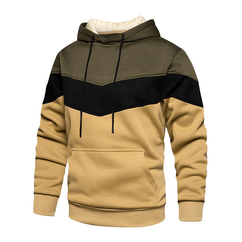Men's Patchwork Hooded Sweatshirt Hoodies Clothing Casual Loose Warm Streetwear Male Fashion Autumn Winter Sports Outwear