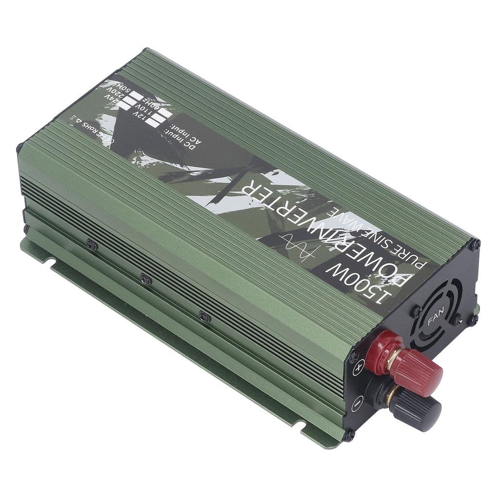 Inwerter 1500W z czystą sinusoidą z wentylatorem chłodzącym wielokrotna ochrona DC12V do AC220V energia słoneczna samochód