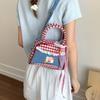 Small Fresh Lace Handbag Literary and Artistic Fan Retro Fashion Red and Blue Contrasting Color Plaid Handbag