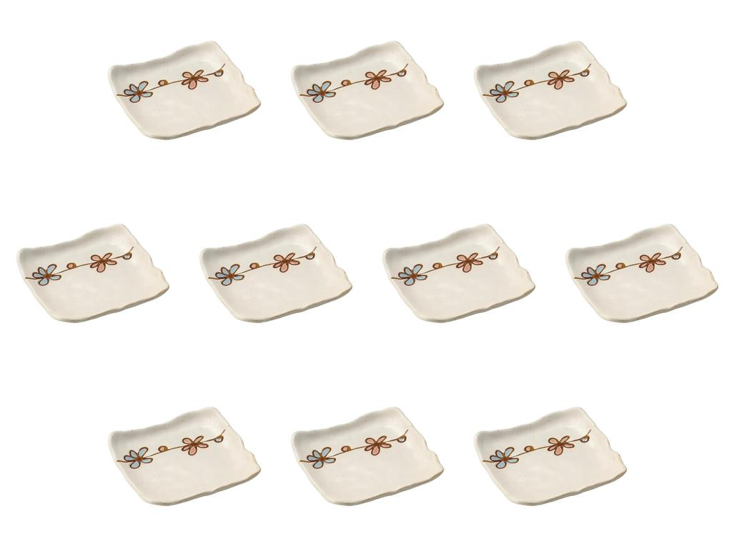 Set of 10 Hanamusubi square plates x x Side plates Setomonohonpo [12.1 11.5 2.2 cm]