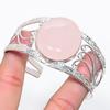 Natural Rose Quartz Gemstone 925 Sterling Silver Cuff Bangle Adjustable M8v98